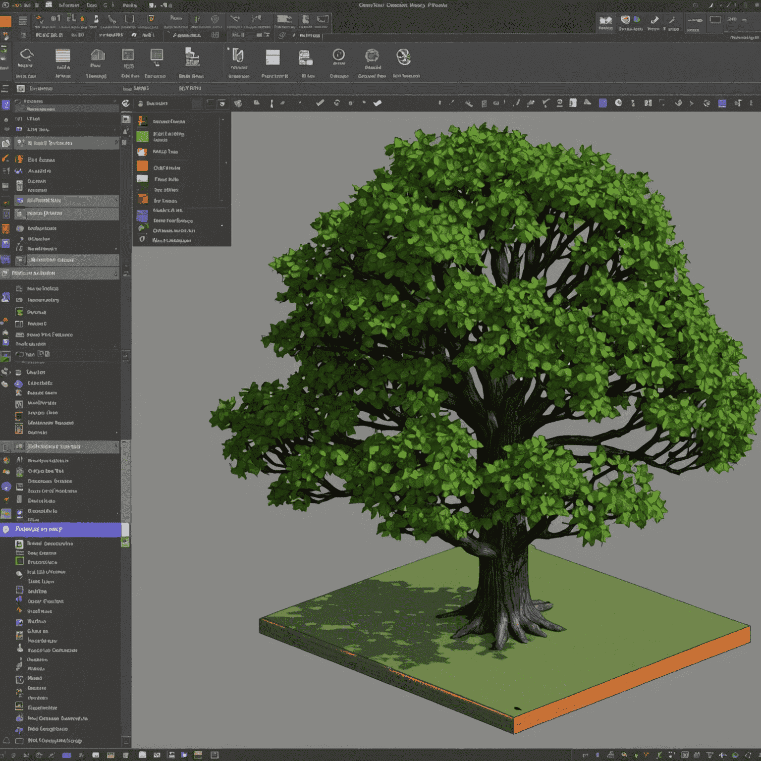 Annotated FreeCAD interface highlighting the tree view, 3D view, property editor, and toolbars