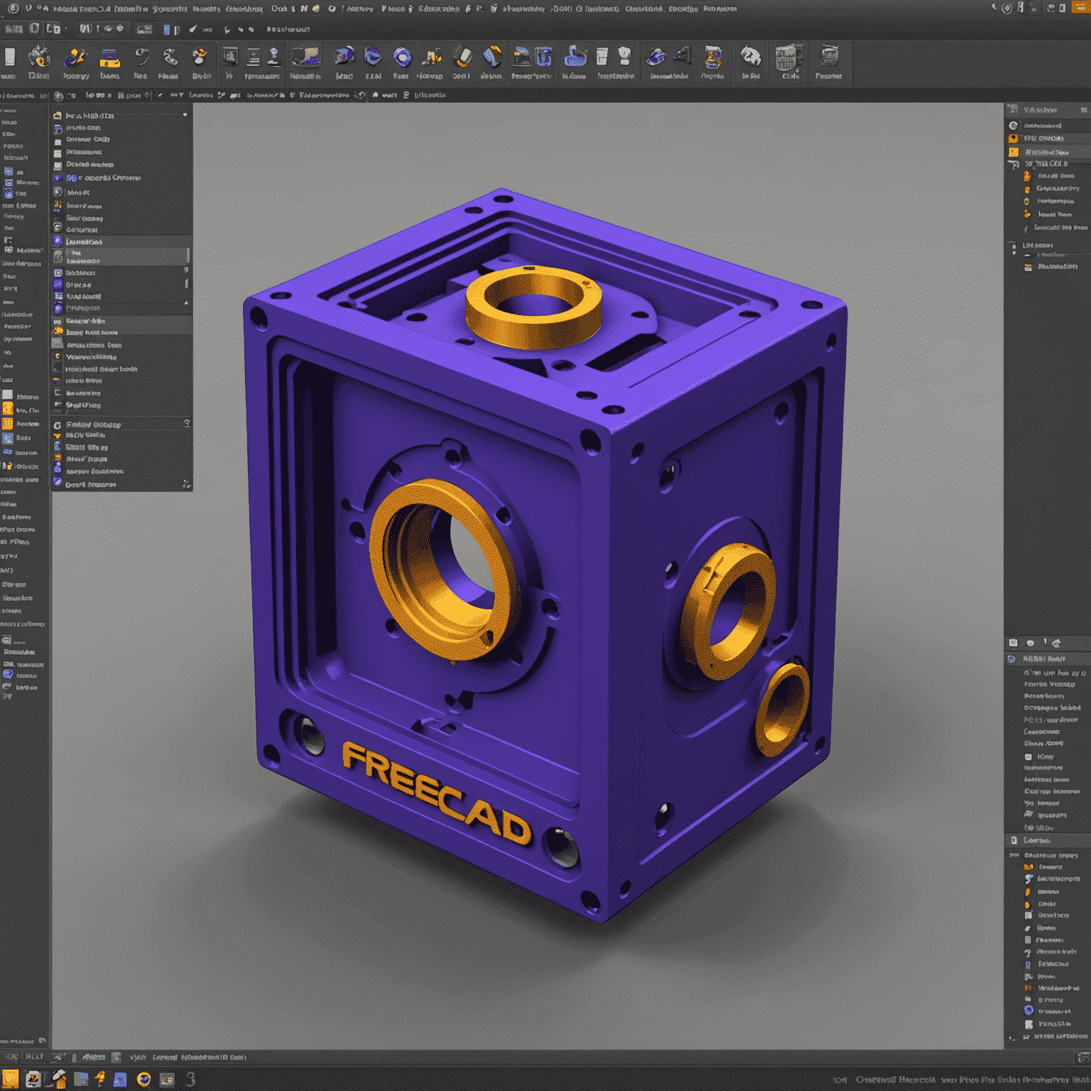 Split screen showing FreeCAD interface alongside other popular 3D modeling software interfaces